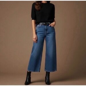 Sezane Le Crop Jeans Wide Leg French 46 High Rise Denim